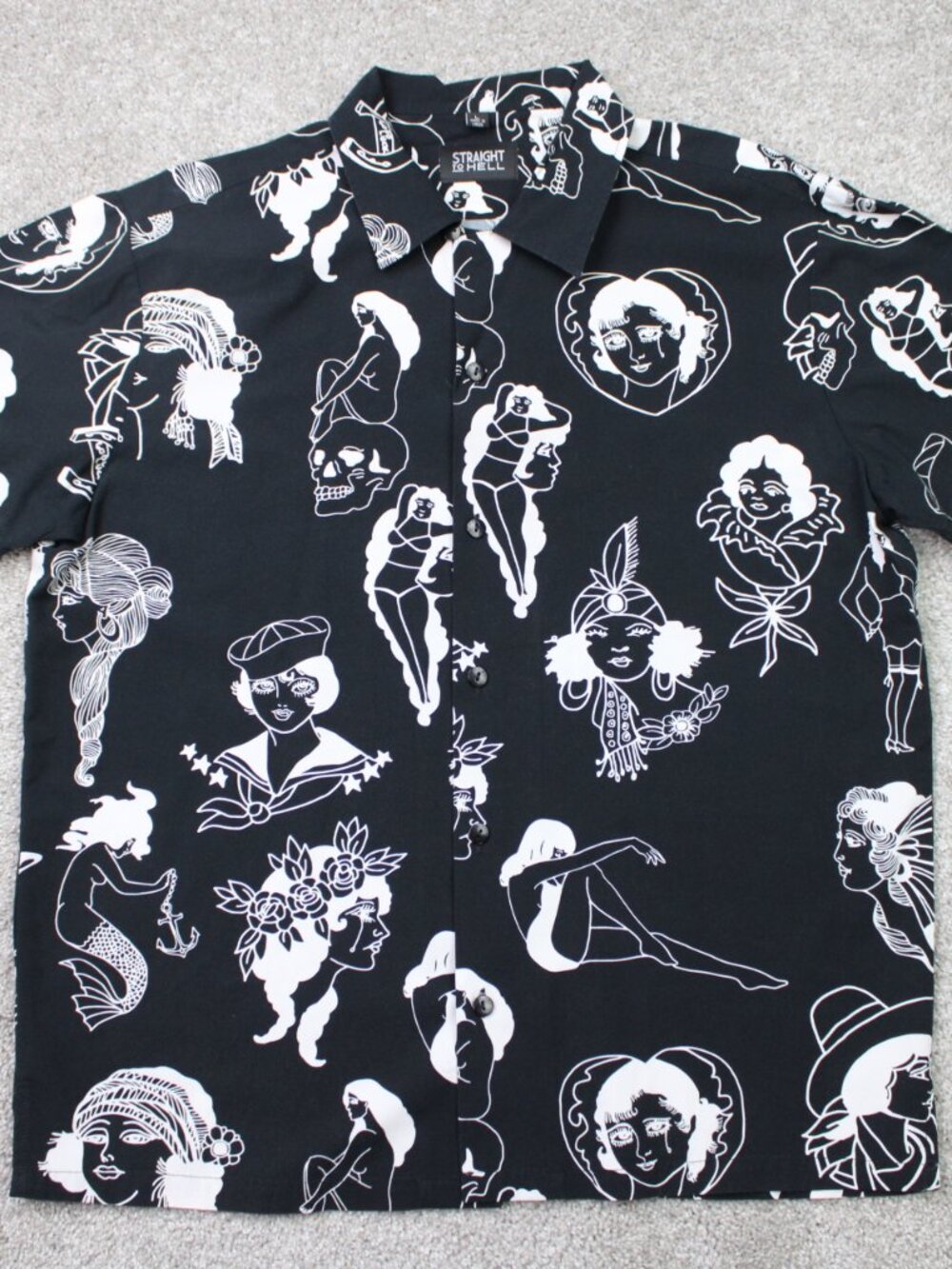 Straight to Hell AOP Shirt Mens Large Black Women All Over Print Short Sleeve